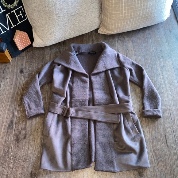 Ann Taylor size small sweater jacket with faux suede cardigan gray - Picture 2 of 10